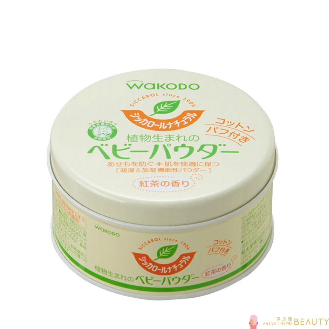 Wakodo Siccarol Natural Baby Powder With Cotton Puff & Tea Fragrance 120g