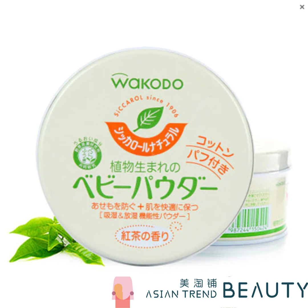 Wakodo Siccarol Natural Baby Powder With Cotton Puff & Tea Fragrance 120g